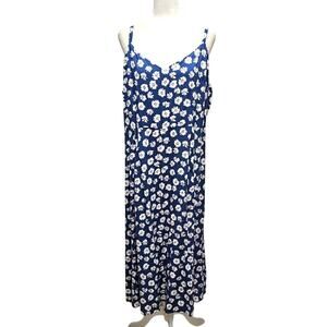 GAP Women's Spaghetti Strap Smocked Back Navy w/White & Pink Flowers Dress Sz XL